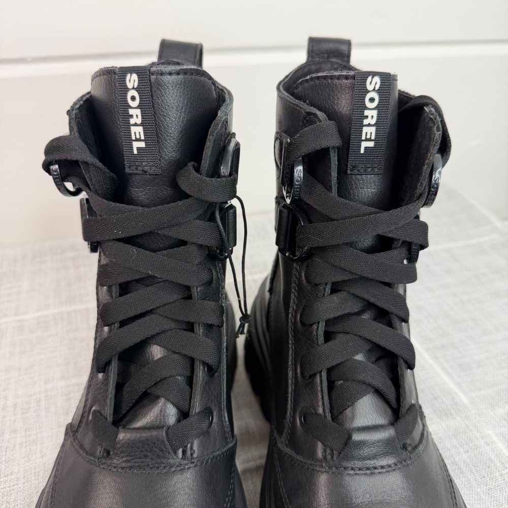 Sorel Womens 8 Caribou X Waterproof Leather Lace Up Boots Black Combat RARE HTF - Picture 4 of 12